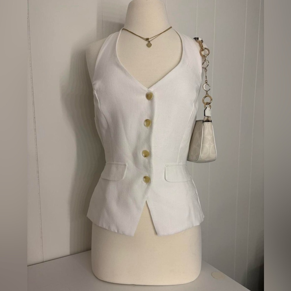 White Halter Vest with Gold Buttons